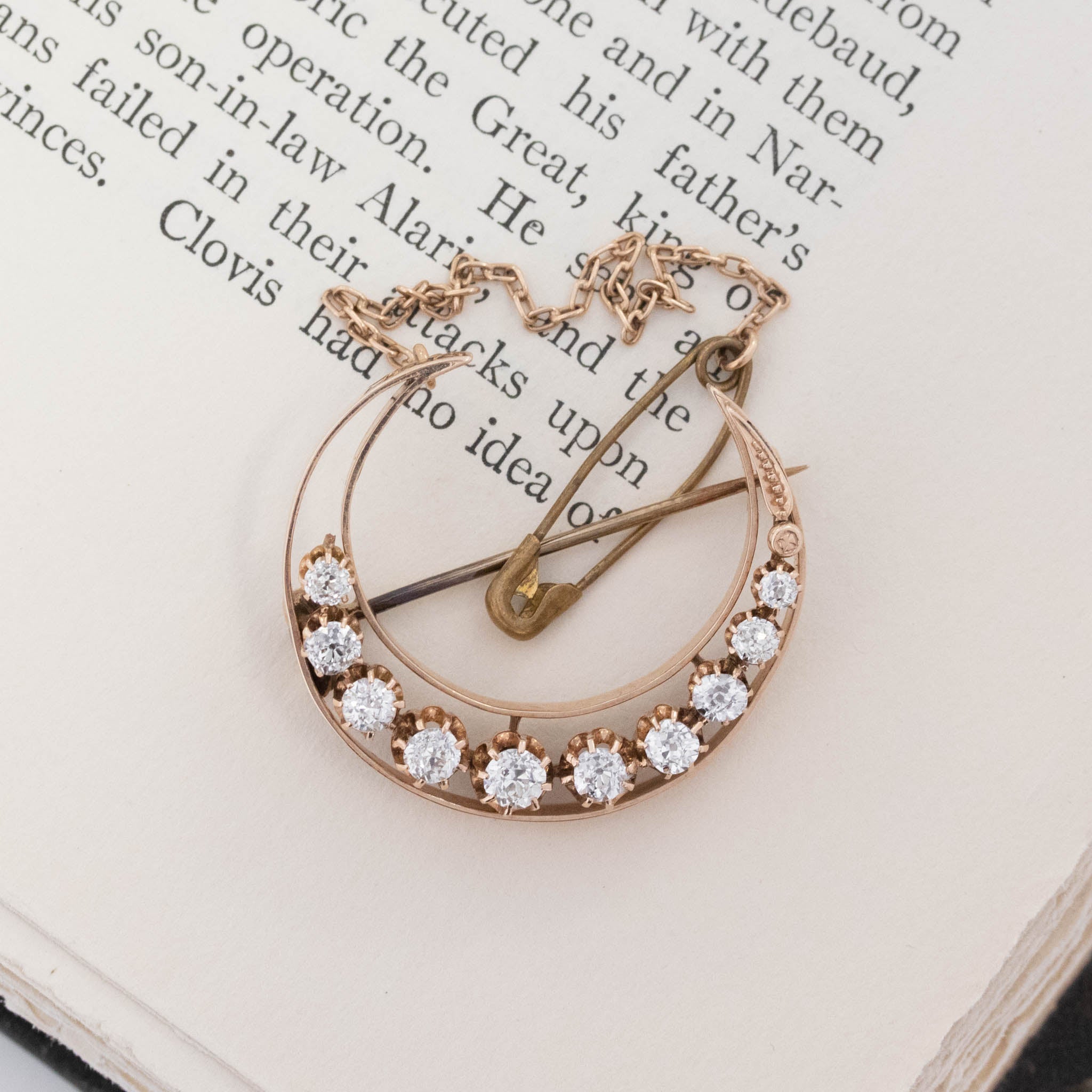 1.35ctw Victorian Diamond Crescent Moon Brooch