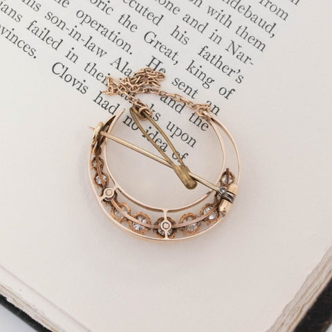 1.35ctw Victorian Diamond Crescent Moon Brooch