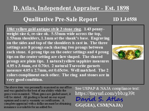 1.35ctw Vintage Sapphire & Tsavorite Trilogy Ring