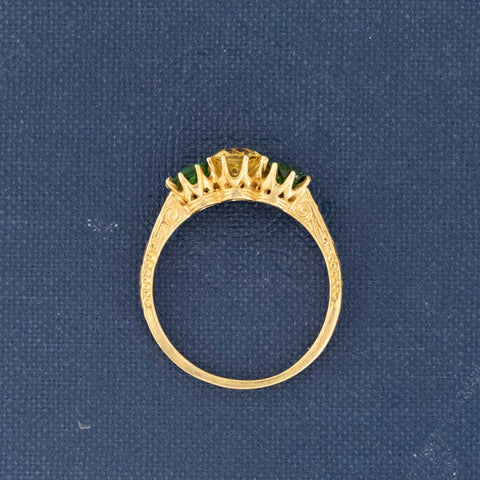 1.35ctw Vintage Sapphire & Tsavorite Trilogy Ring