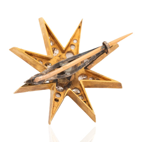 1.37ctw Antique Diamond & Pearl Starburst Brooch