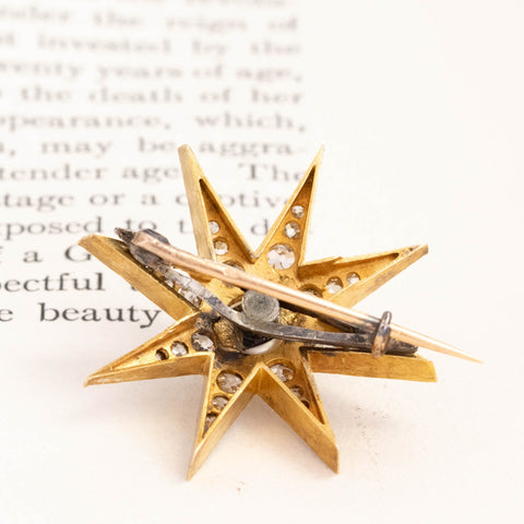 1.37ctw Antique Diamond & Pearl Starburst Brooch