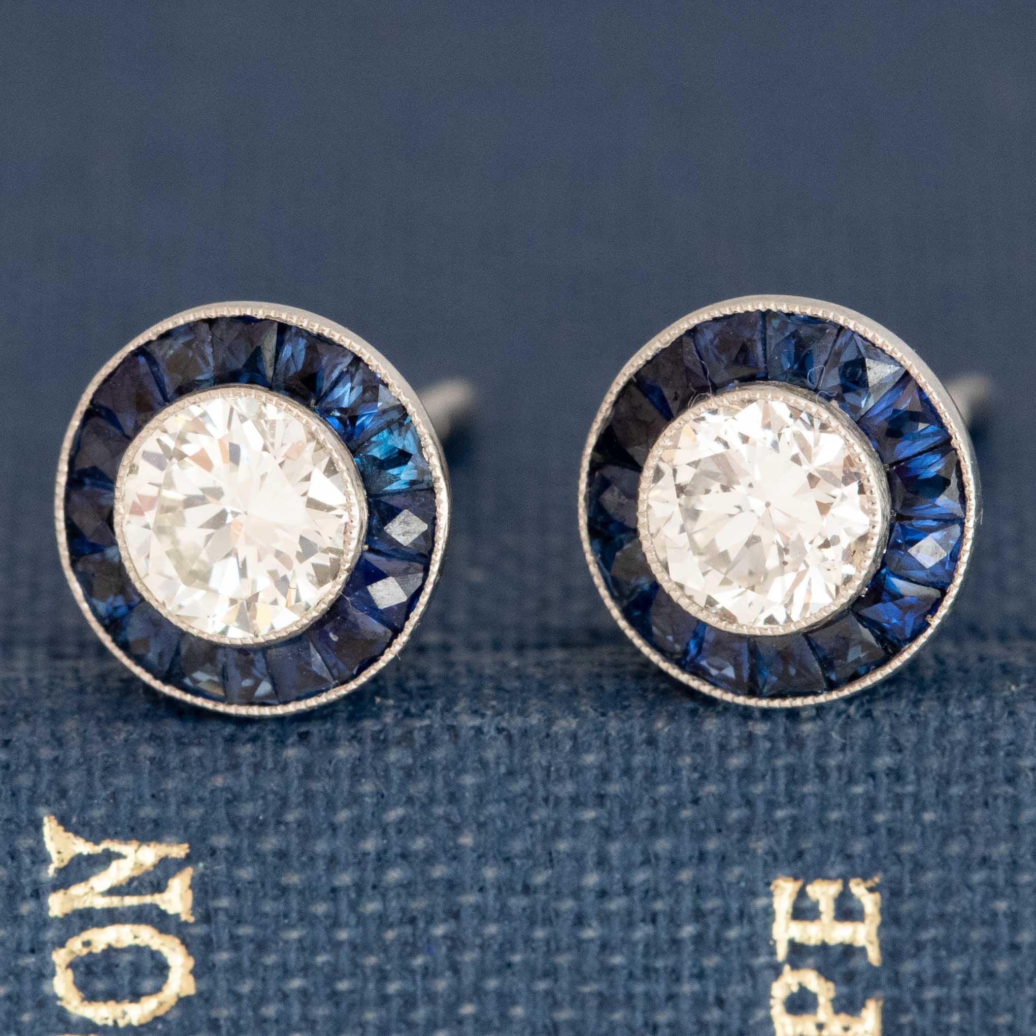 1.38ctw Old European Cut Diamond & Sapphire Target Earrings