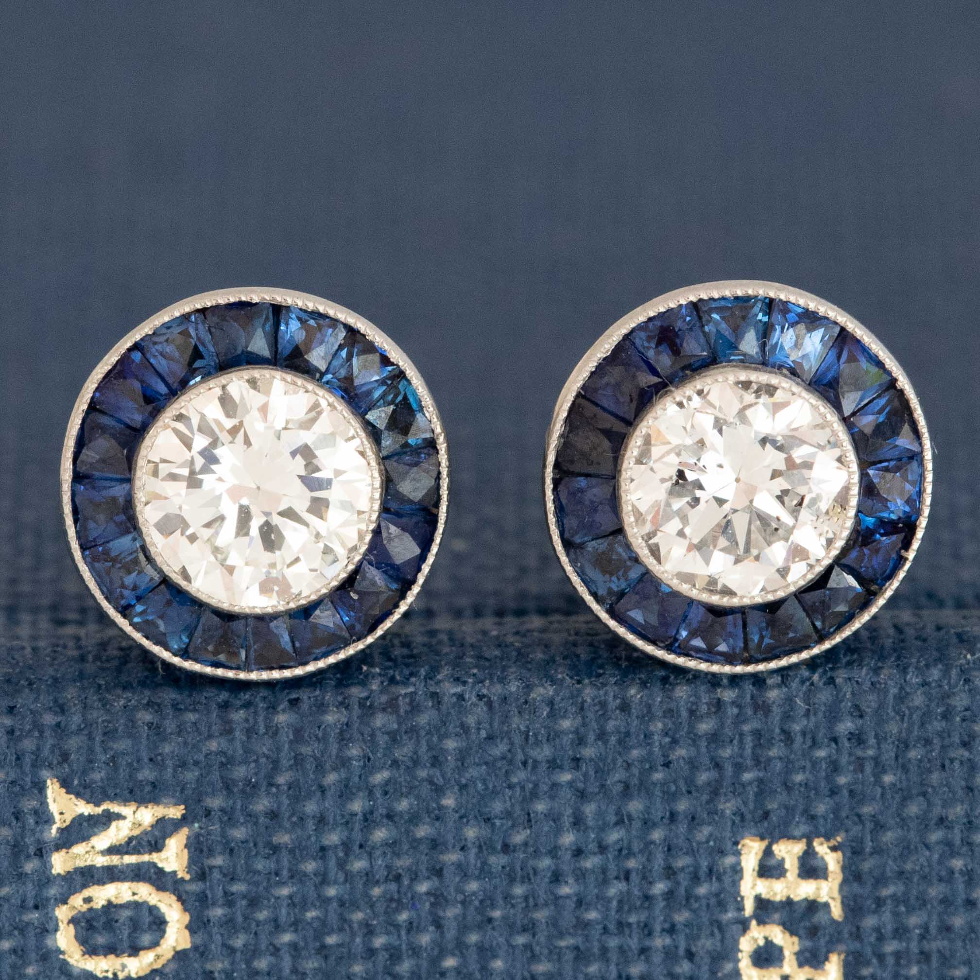 1.38ctw Old European Cut Diamond & Sapphire Target Earrings