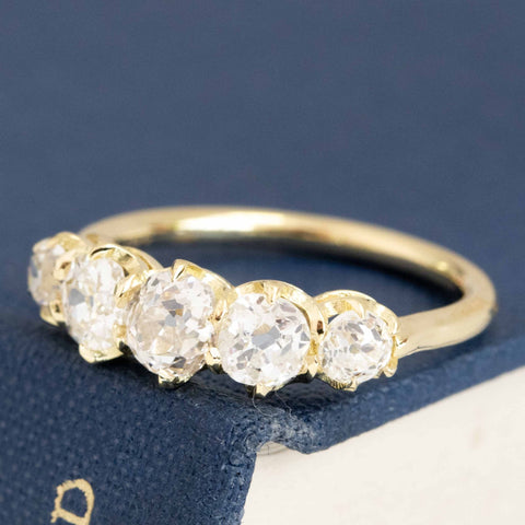 1.38ctw graduated upcycled old mine cut diamond five-stone half hoop band in 18kt yellow gold – alternate view 4