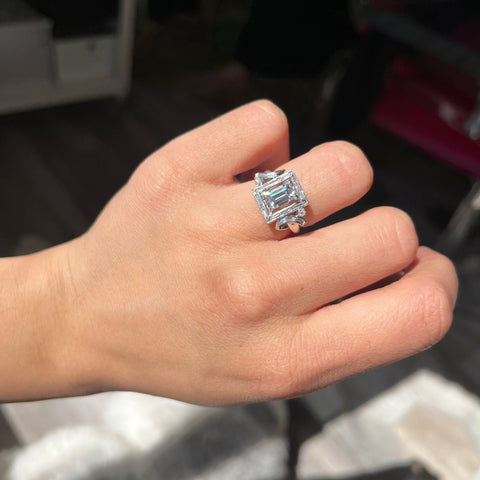 1.39ctw baguette cut diamond center in a geometric step cut frame ring, platinum – alternate view 2