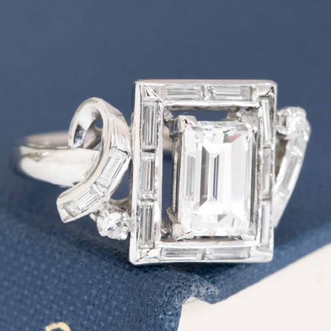 1.39ctw Fancy Emerald Cut Diamond Frame Ring