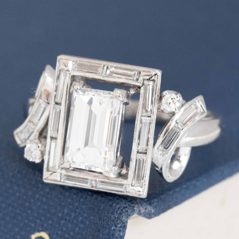 1.39ctw Fancy Emerald Cut Diamond Frame Ring