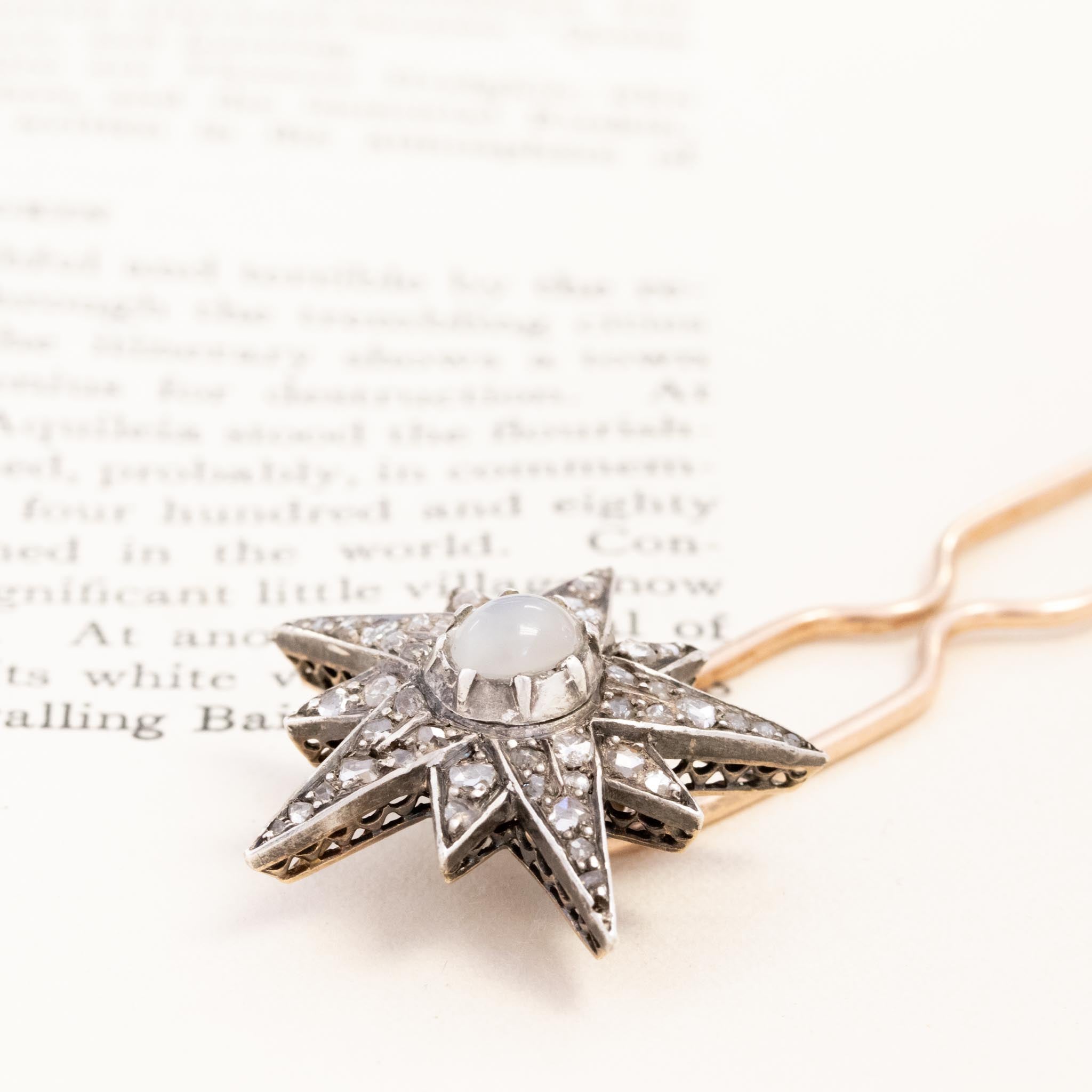 1.40ctw Antique Diamond & Moonstone Starburst Hairpin