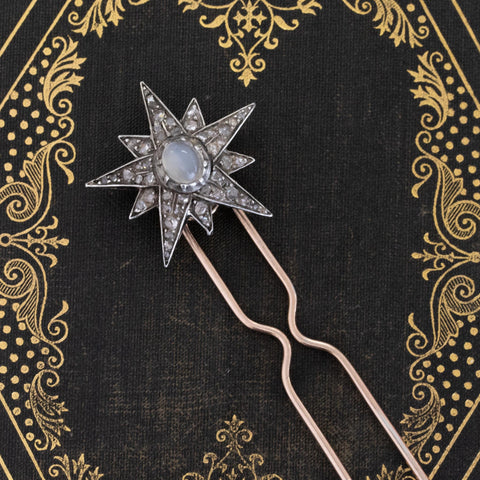 1.40ctw Antique Diamond & Moonstone Starburst Hairpin