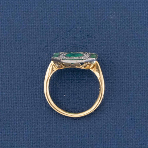 1.40ctw Art Deco Diamond & Emerald Cluster Frame Ring