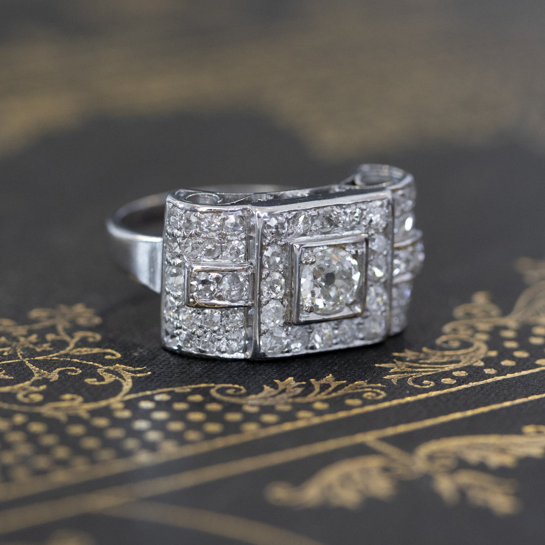 Diamond Scroll 1.40ctw Art Deco Diamond Scroll Ring