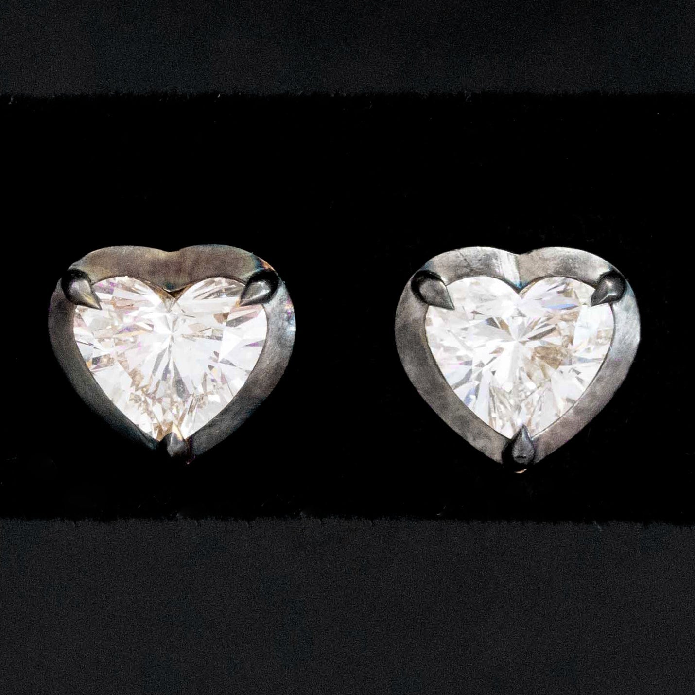 1.40ctw Heart Cut Diamond Collet Stud Earrings, GIA G/H VS1/VS2