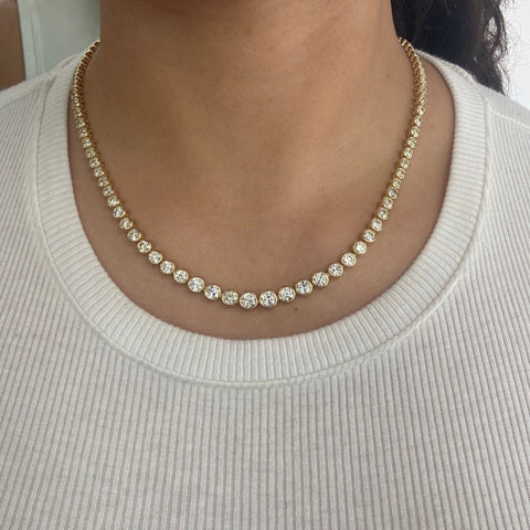 14.11ctw old European cut diamond graduated tennis necklace in 18kt yellow gold – alternate view 2