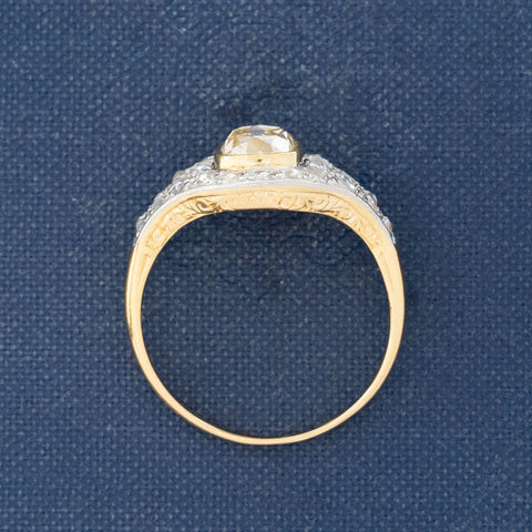 1.41ct Vintage Yellow Old Mine Cut Diamond Cluster Ring, GIA FLBY SI2