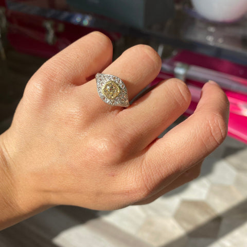 1.41ct Vintage Yellow Old Mine Cut Diamond Cluster Ring, GIA FLBY SI2