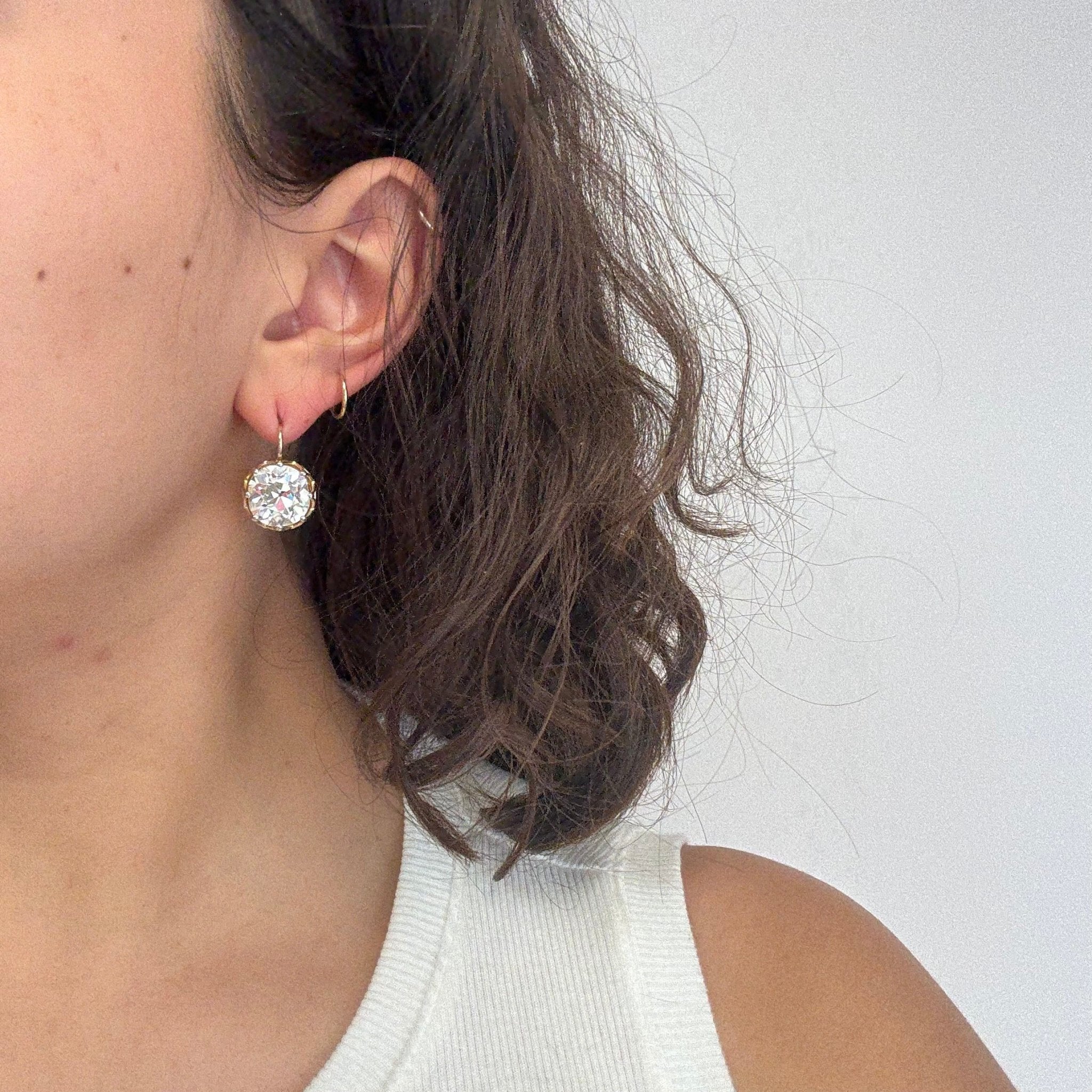 14.20ctw Old Mine Cut Diamond Dormeuse Earrings, GIA