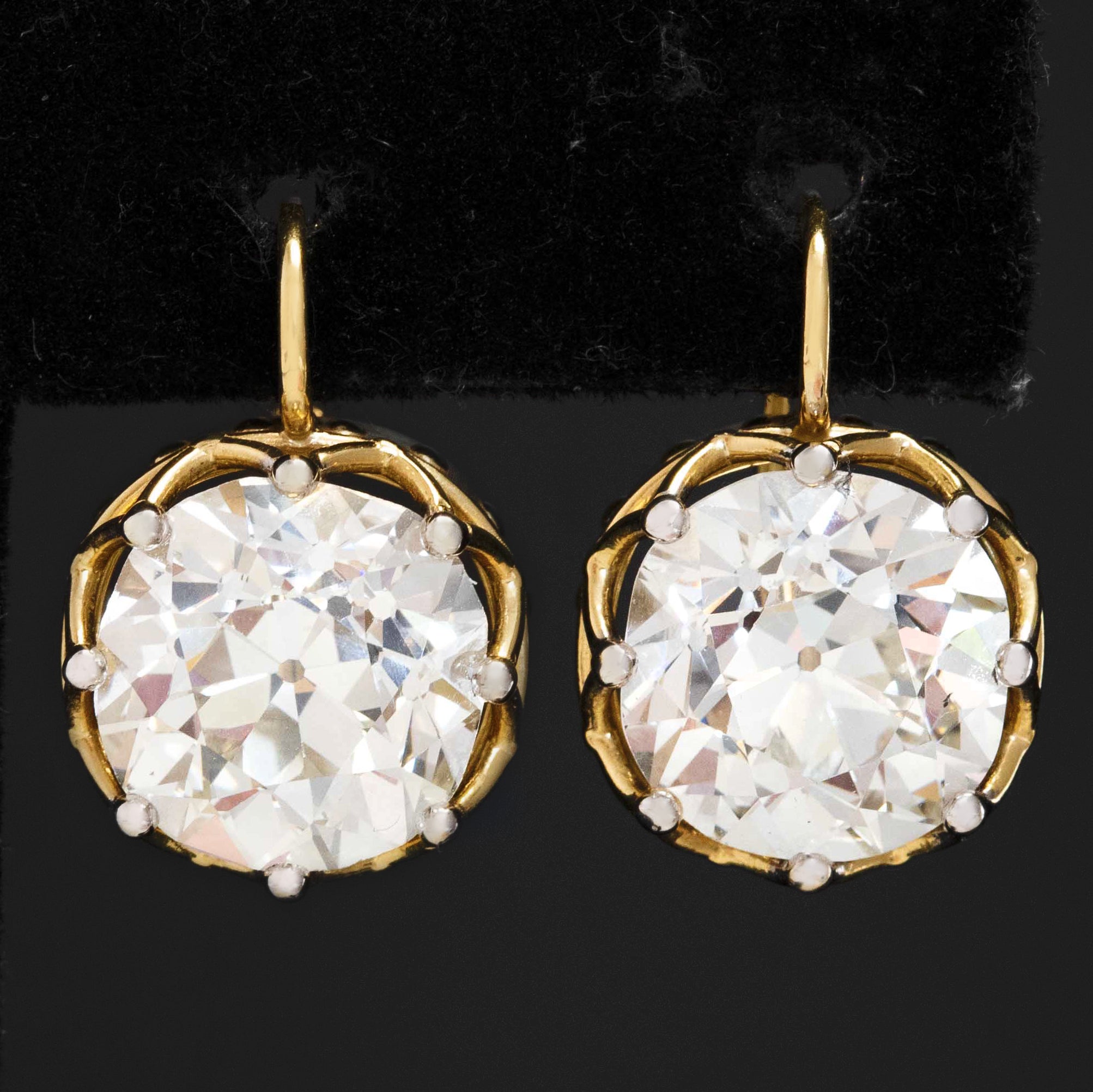 14.20ctw Old Mine Cut Diamond Dormeuse Earrings, GIA