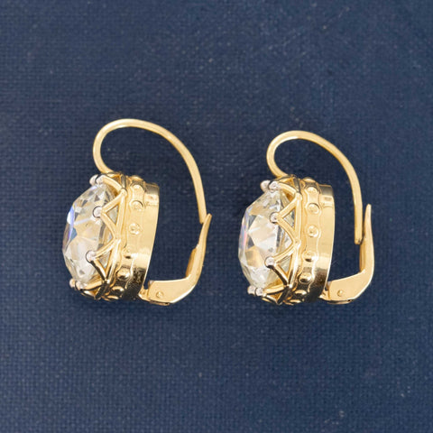14.20ctw Old Mine Cut Diamond Dormeuse Earrings, GIA