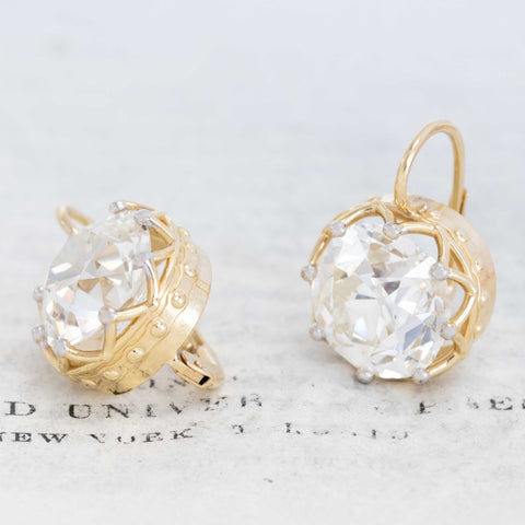 14.20ctw Old Mine Cut Diamond Dormeuse Earrings, GIA