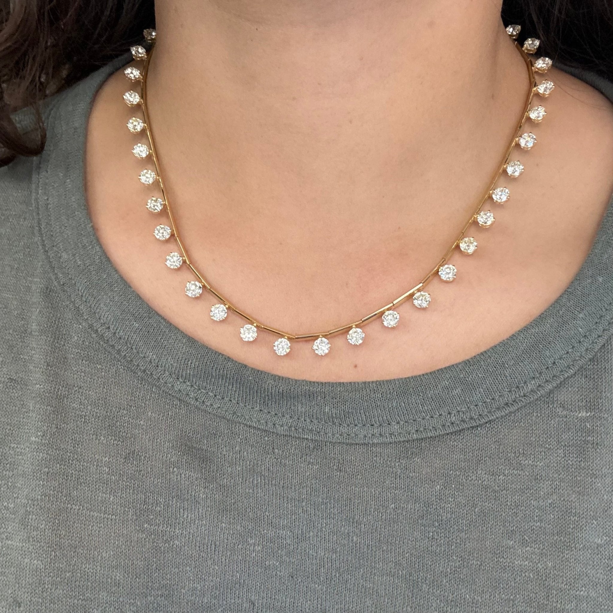 14.25ctw Old European Cut Diamon Bar Link Station Necklace