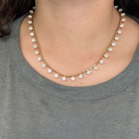 14.25ctw Old European Cut Diamon Bar Link Station Necklace