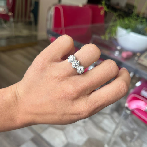 1.42ctw Art Deco Old European Cut Diamond Trilogy Ring