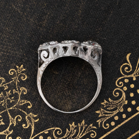 1.42ctw Art Deco Old European Cut Diamond Trilogy Ring