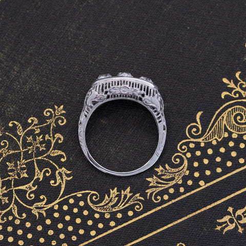 1.42ctw Old Mine Cut Diamond Trilogy Ring