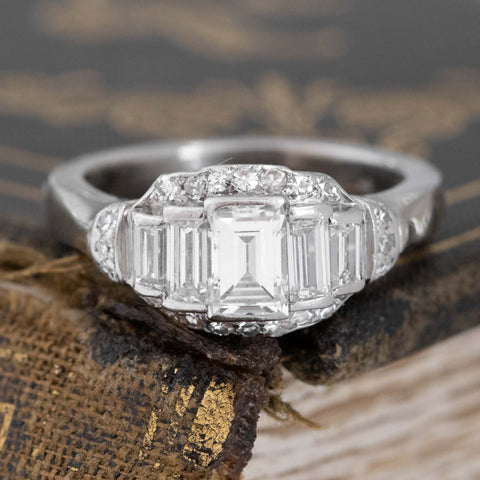 1.43ctw Baguette Cut Diamond 5-Stone Cluster Ring