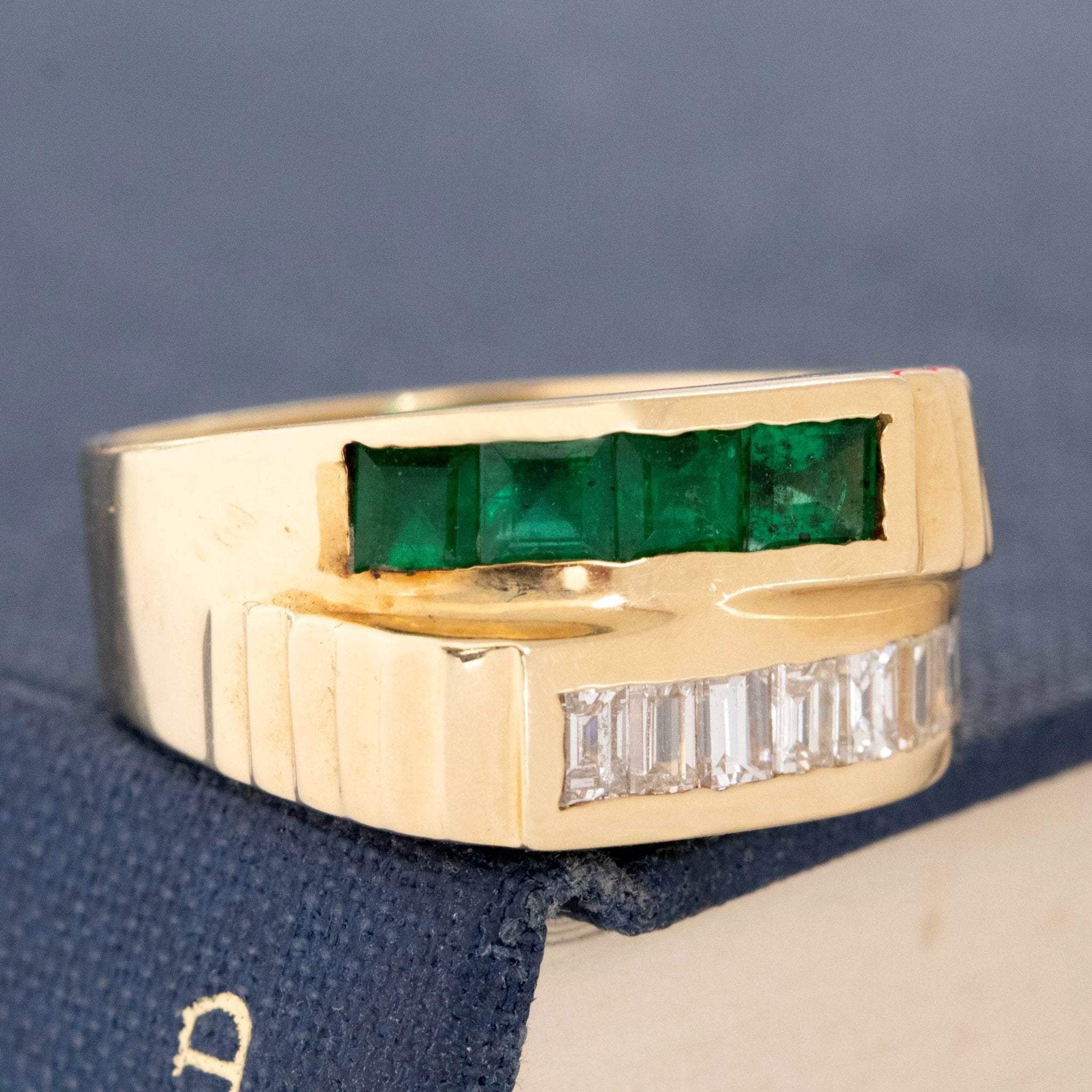 1.43ctw Vintage Diamond & Emerald Double Row Band