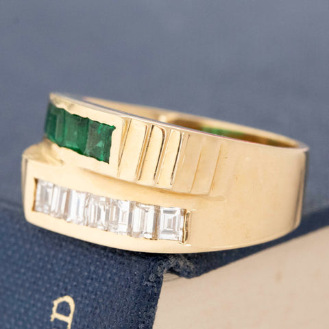 1.43ctw Vintage Diamond & Emerald Double Row Band