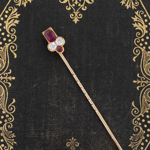 1.44ctw Antique Diamond & Ruby Stick Pin Russian