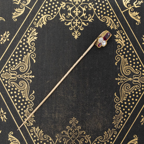 1.44ctw Antique Diamond & Ruby Stick Pin Russian