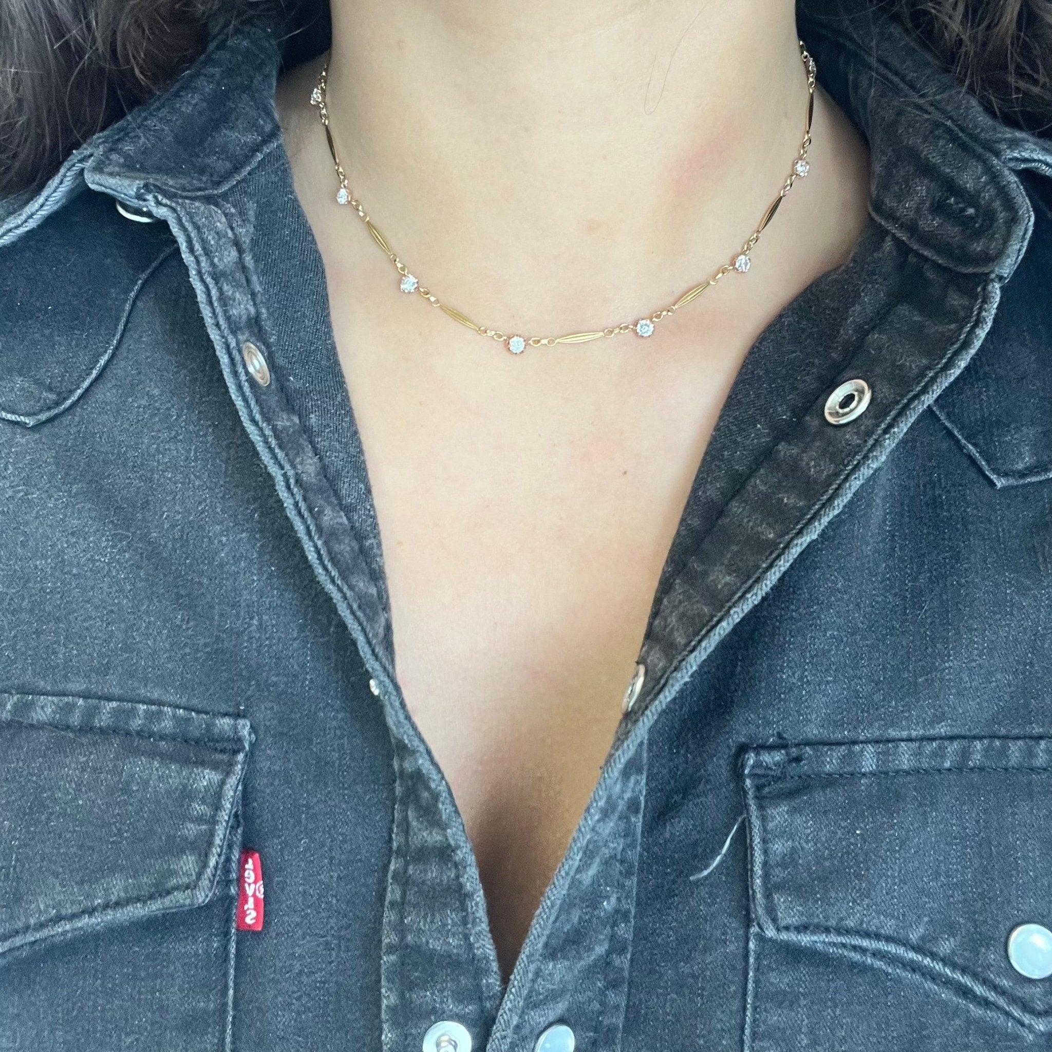 1.44ctw Antique French Old European Cut Diamond Station Necklace