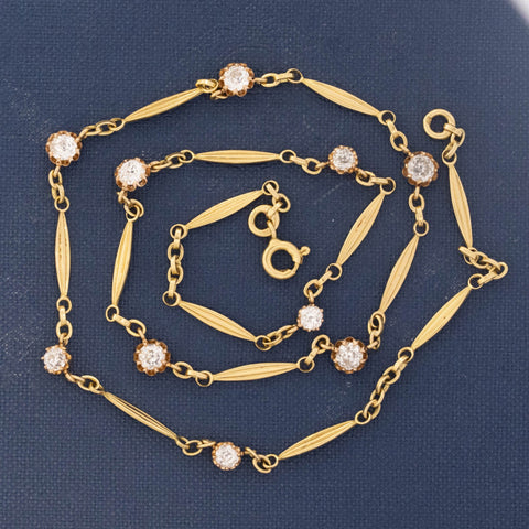 1.44ctw Antique French Old European Cut Diamond Station Necklace