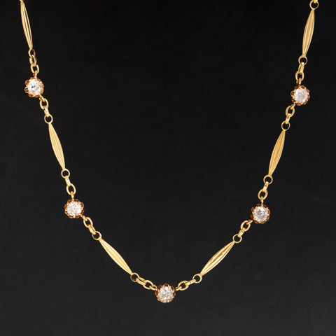 1.44ctw Antique French Old European Cut Diamond Station Necklace