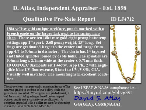 1.44ctw Antique French Old European Cut Diamond Station Necklace
