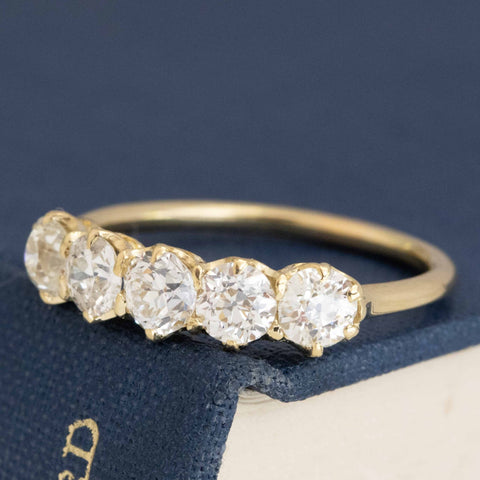 1.44ctw Old European Cut Diamond 5-Stone Half-Hoop Band