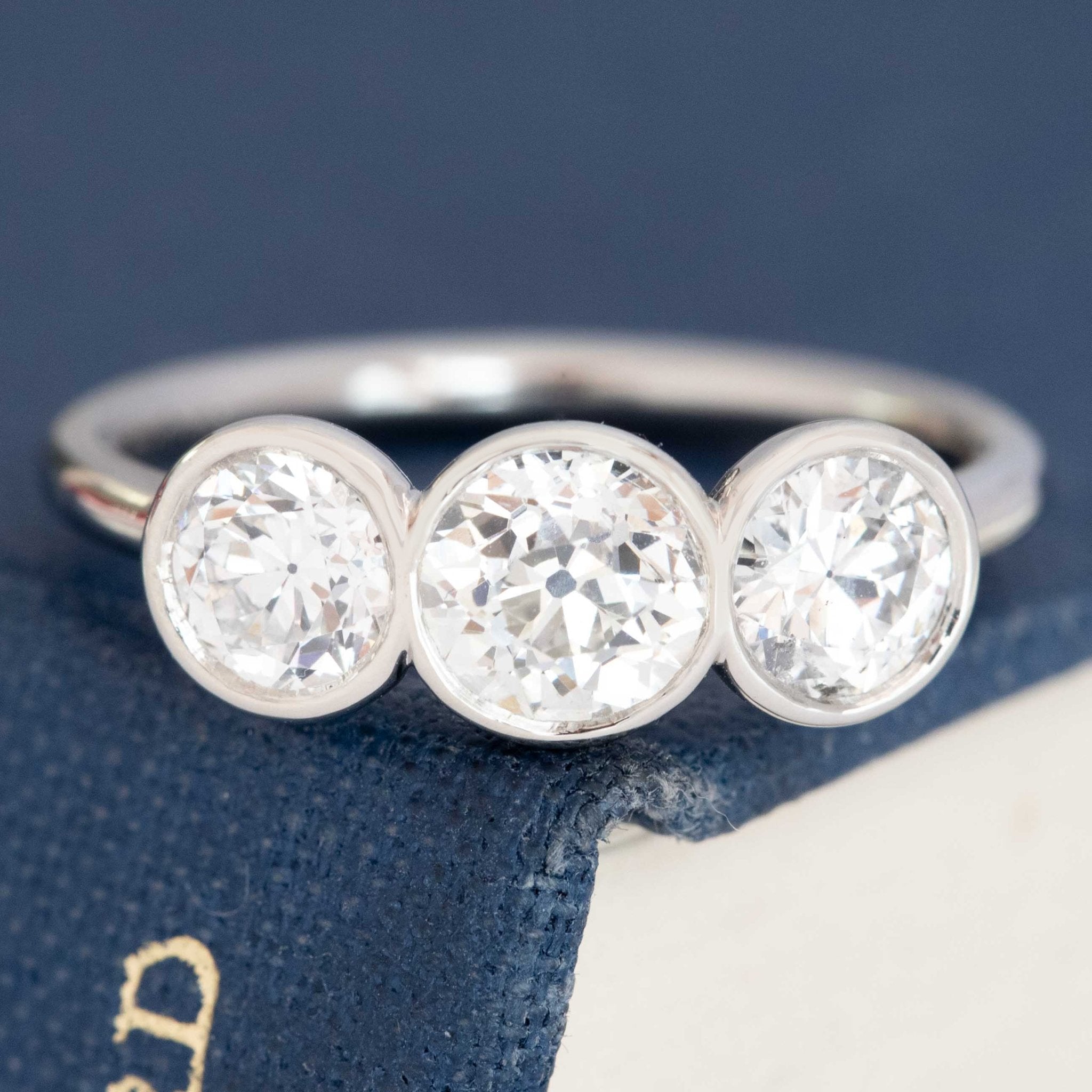 1.44ctw Old European Cut Diamond Bezel Trilogy Ring