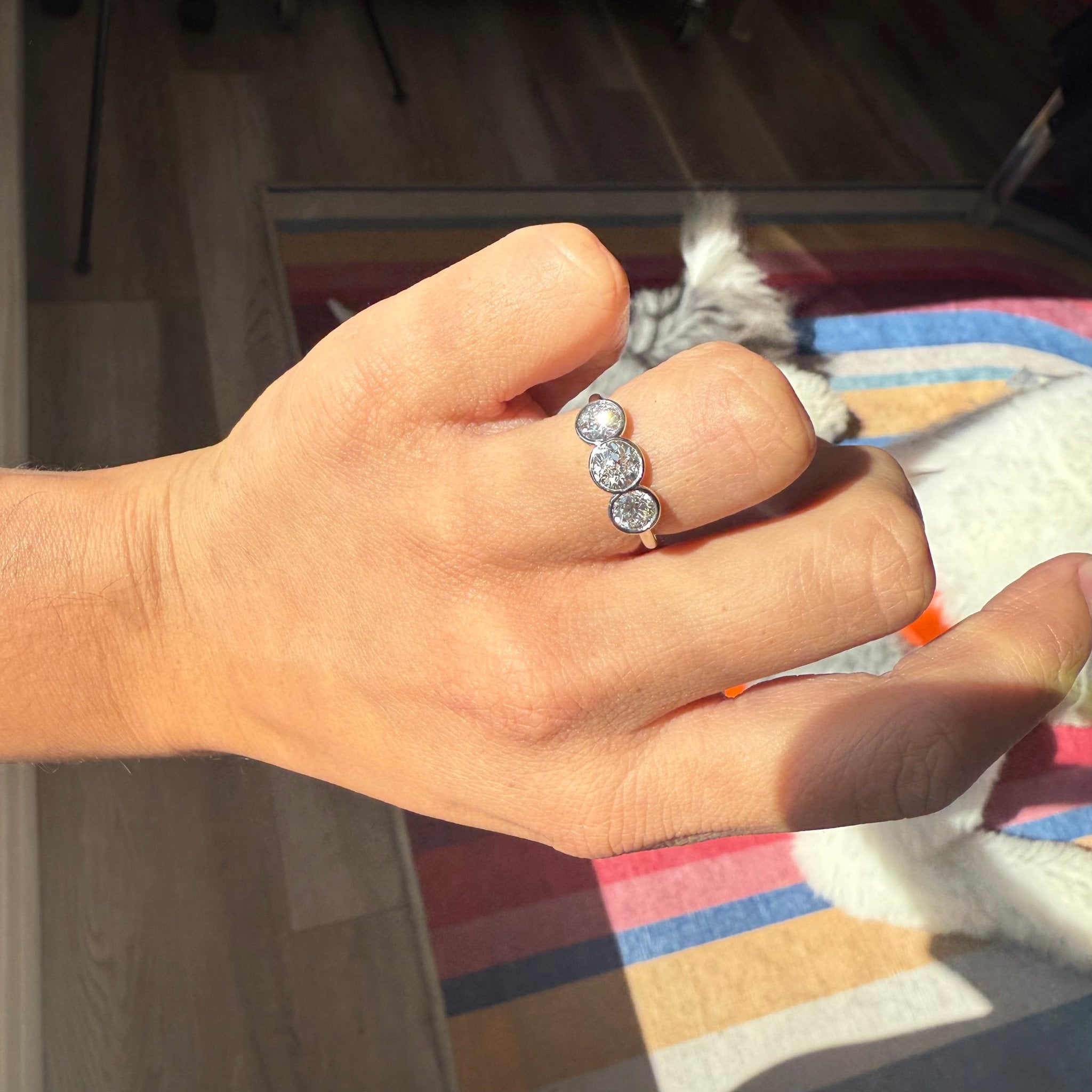 1.44ctw Old European Cut Diamond Bezel Trilogy Ring