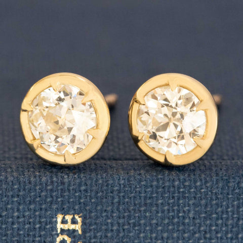 1.44ctw Old European Cut Diamond Collet Stud Earrings