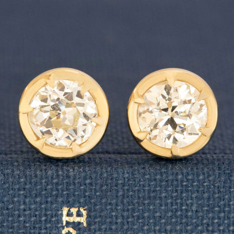 1.44ctw Old European Cut Diamond Collet Stud Earrings