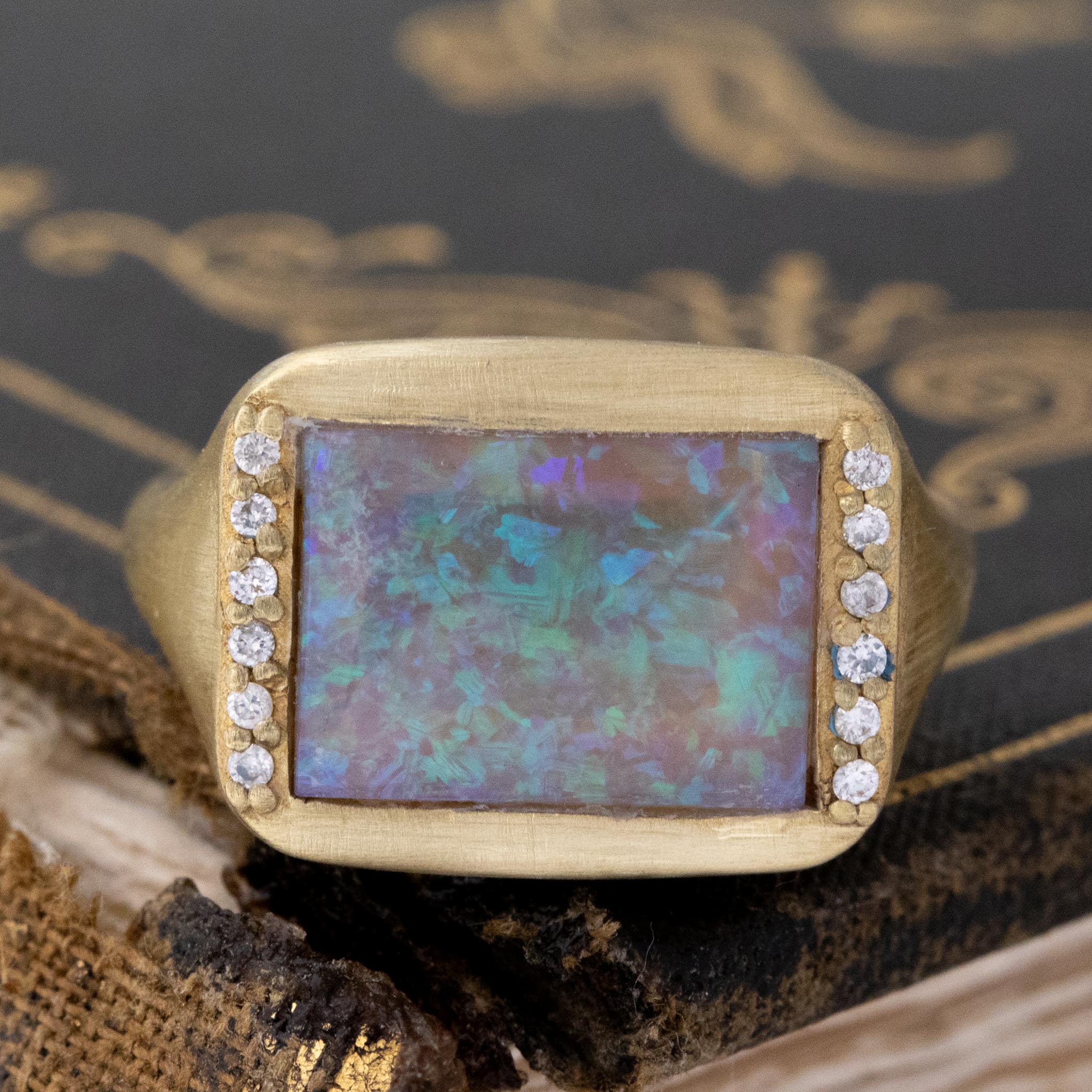 1.45ct Black Opal & Diamond Signet Ring