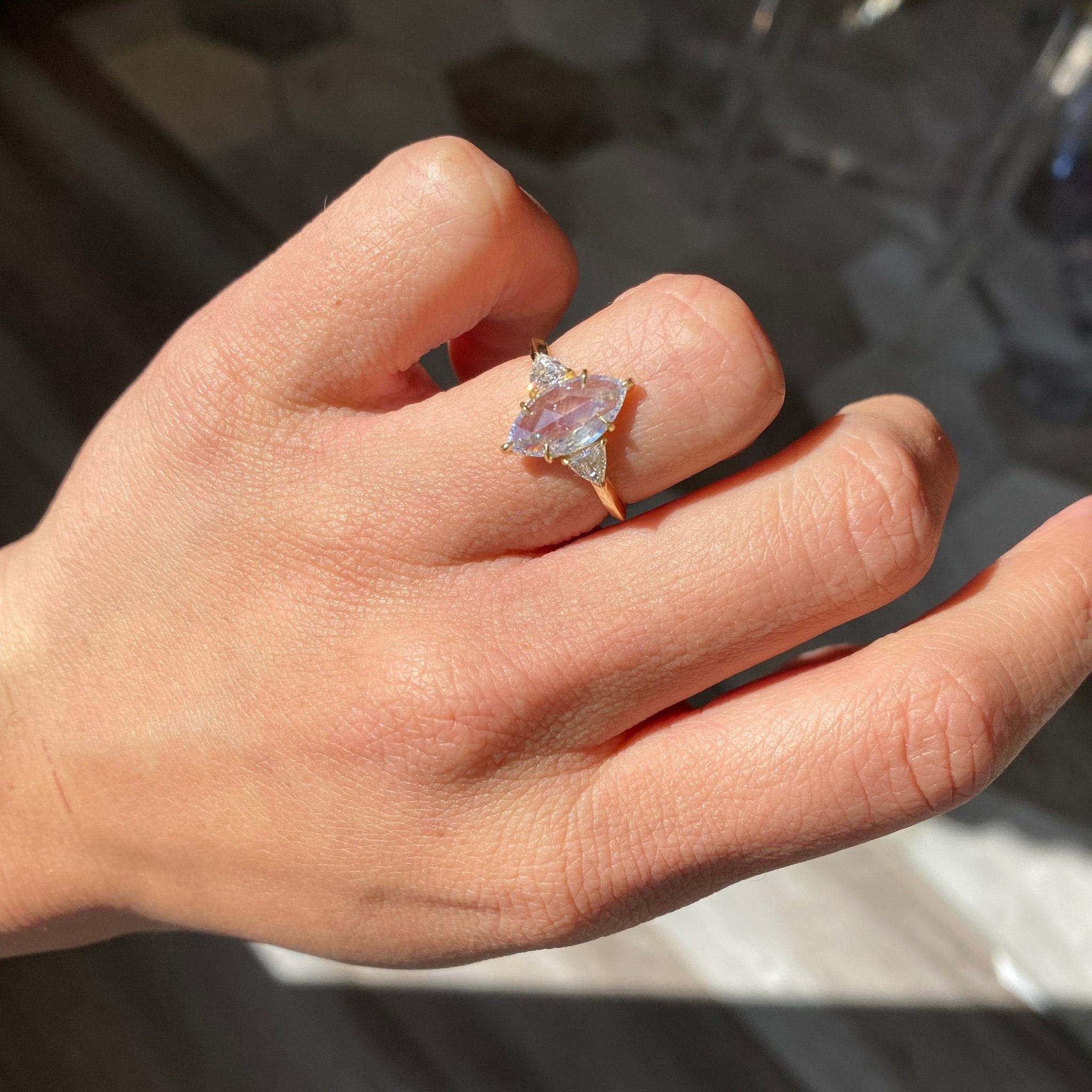 1.45ctw Marquise Rose Cut Diamond Trilogy Ring, GIA J I1