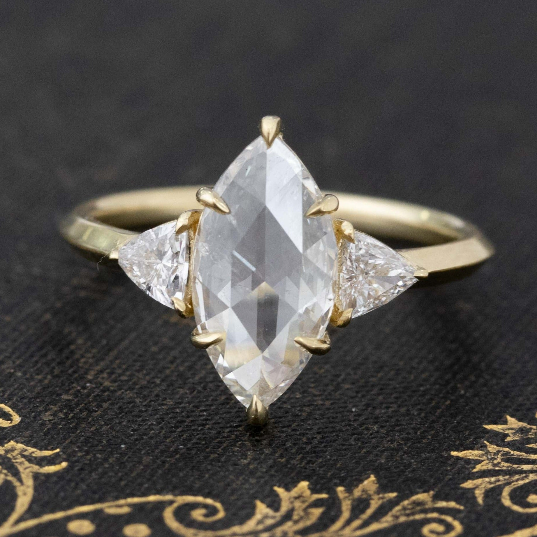 1.45ctw Marquise Rose Cut Diamond Trilogy Ring, GIA J I1