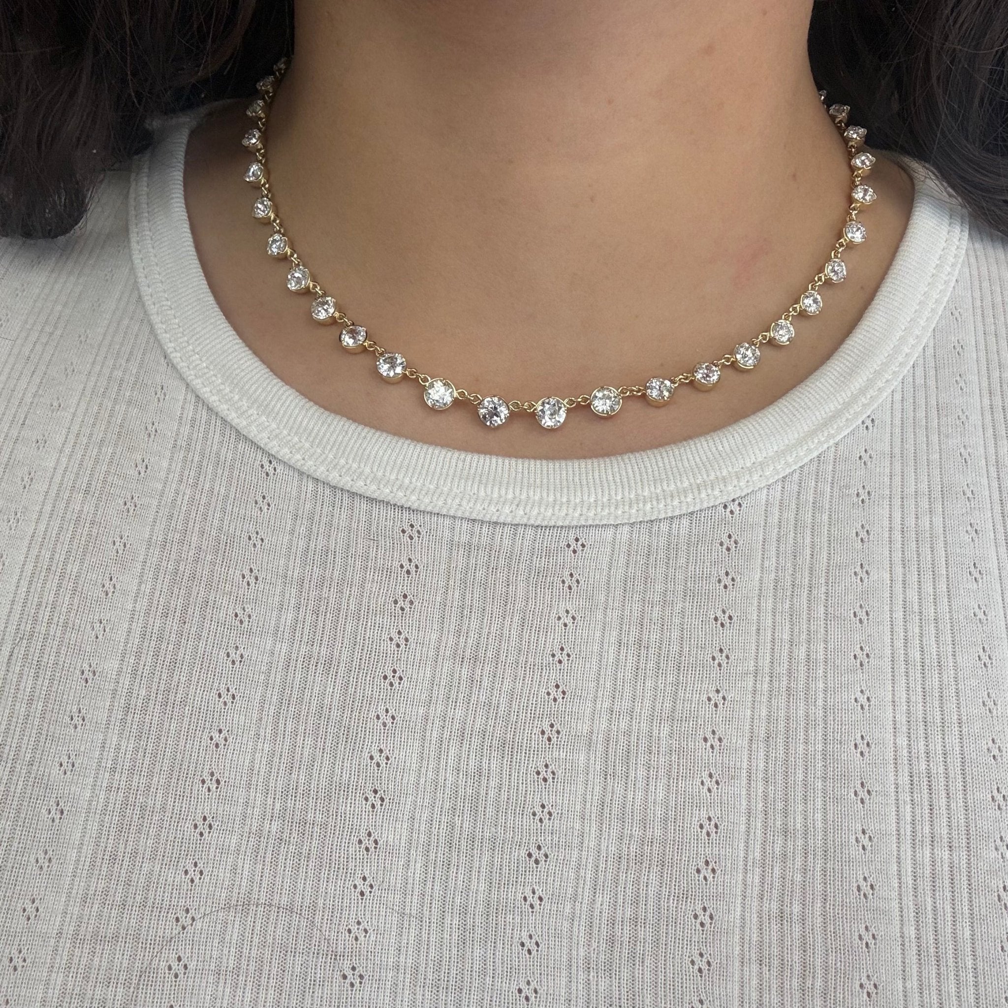 14.69ctw Old European Cut Diamond Riviere/Tennis Necklace