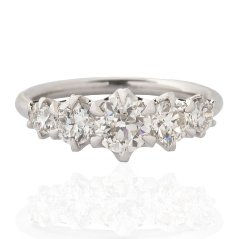 1.46ctw Old European Cut Diamond Graduated 5-Stone Band
