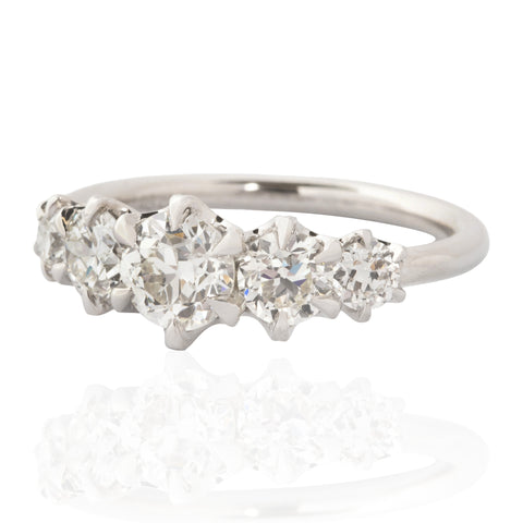 1.46ctw Old European Cut Diamond Graduated 5-Stone Band