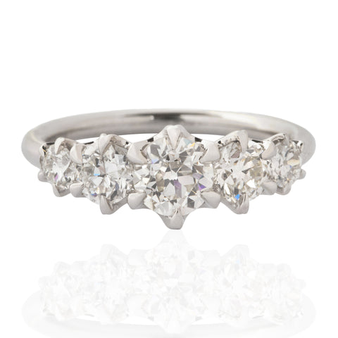 1.46ctw Old European Cut Diamond Graduated 5-Stone Band